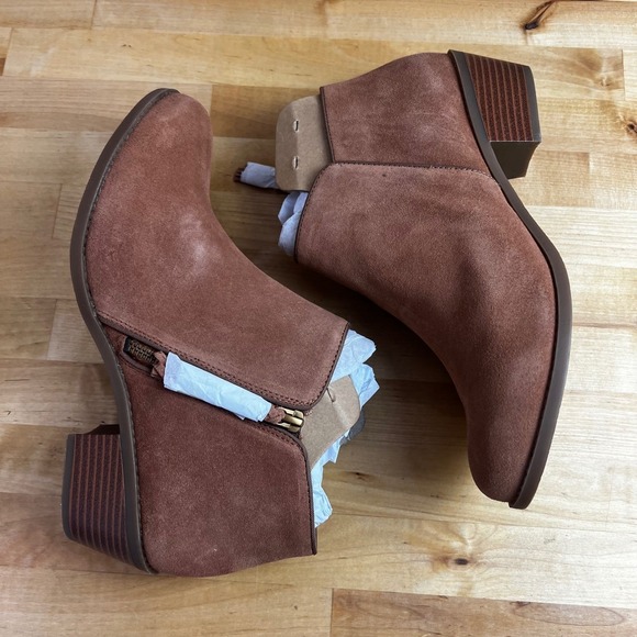 Vionic Ankle Boots Shyanne Suede Toffee Brown Side Zip Block Heel Size 10 - Picture 6 of 12